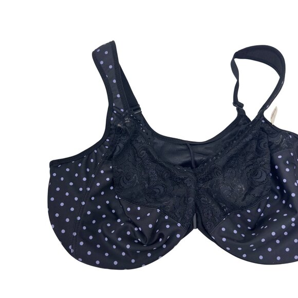 Glamorise Womens Polka Dot Lace Front-Closure Underwire Bra 48F Black/Lavander - Picture 8 of 9